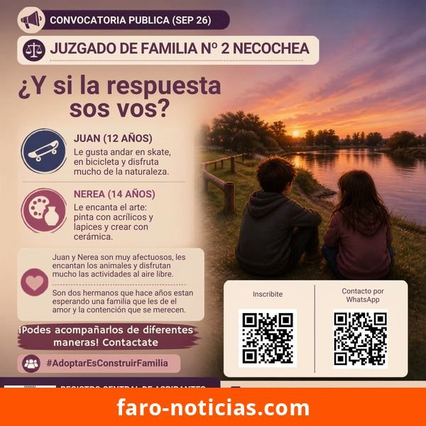 Juzgado de Familia N.º 2 de Necochea abre convocatoria pública para cuidadores de Juan y Nerea