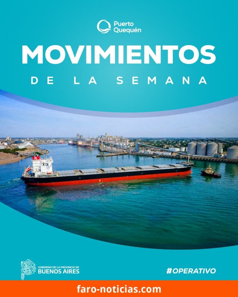 Movimientos semanales del Puerto de Quequén: 7 buques con destinos internacionales y carga diversa
