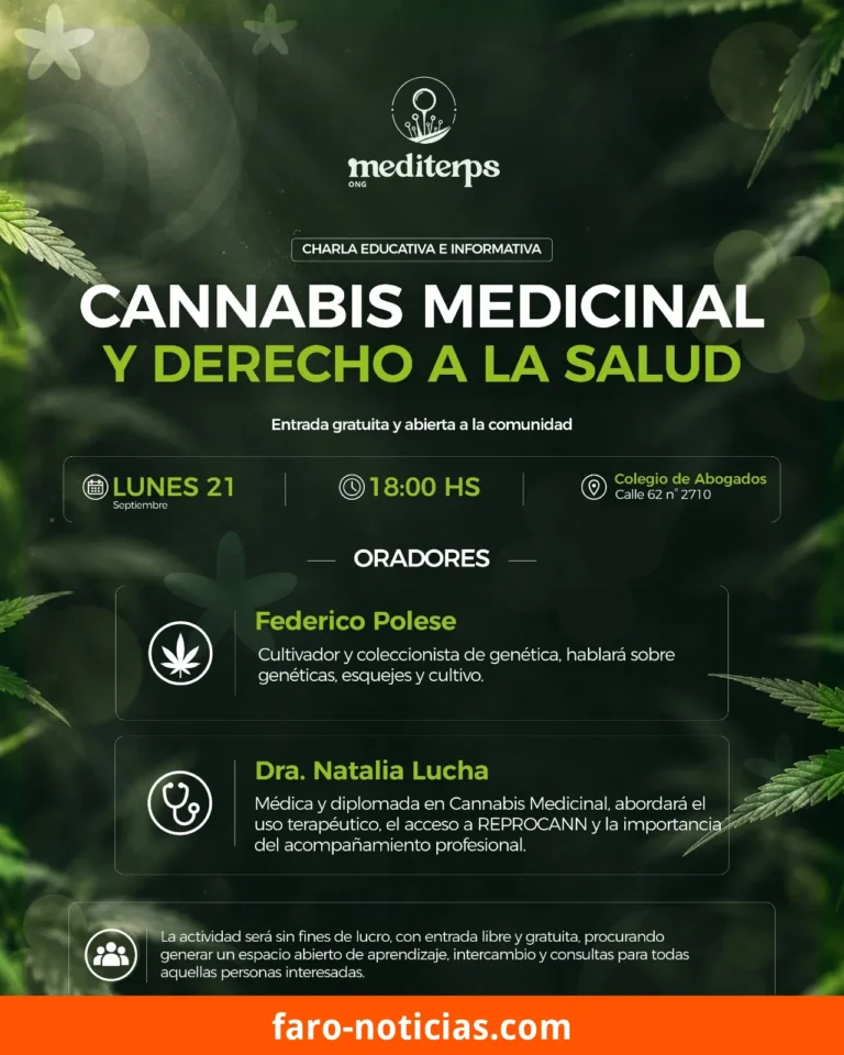 Charla gratuita sobre cannabis medicinal y REPROCANN en Necochea