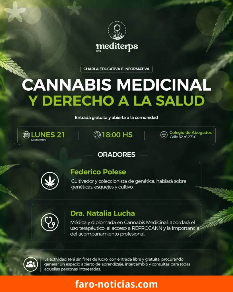 Charla gratuita sobre cannabis medicinal y REPROCANN en Necochea