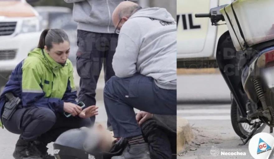 Motociclista herida tras choque con Volkswagen Gol en Quequén el 16 de octubre