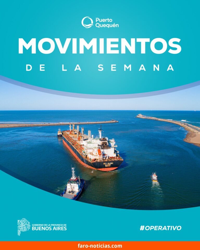 Actividad portuaria de la semana: 8 buques con destinos Asia‑Pacífico y exportaciones agrícolas desde el Puerto de Quequén