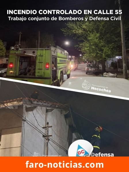 Incendio en vivienda de la calle 55 al 2200 en Necochea es controlado sin víctimas