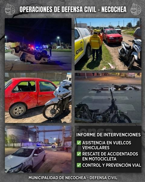 Defensa Civil reportó un fin de semana con múltiples siniestros viales en Necochea y Quequén