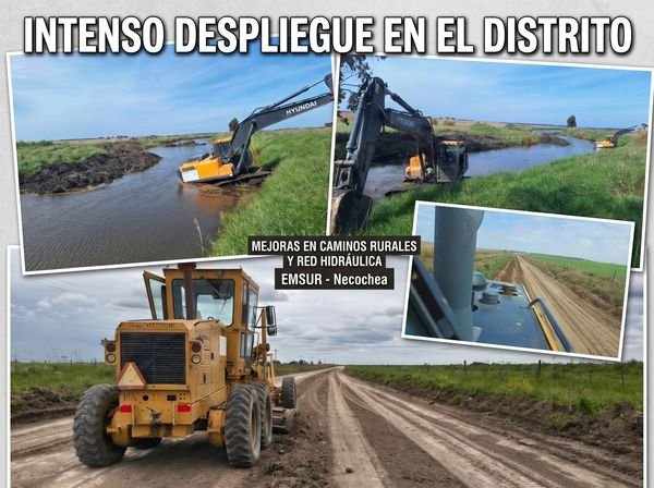 Necochea intensifica obras en caminos rurales y redes hidráulicas tras 775 mm de lluvia acumulada