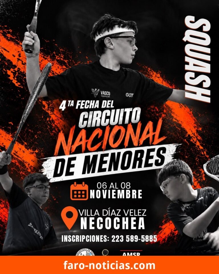 Necochea será sede del Campeonato Nacional de Menores de squash del 6 al 8 de noviembre
